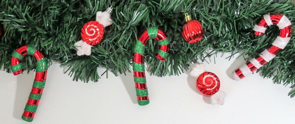 christmas garland with decorations of candy canes and candies
